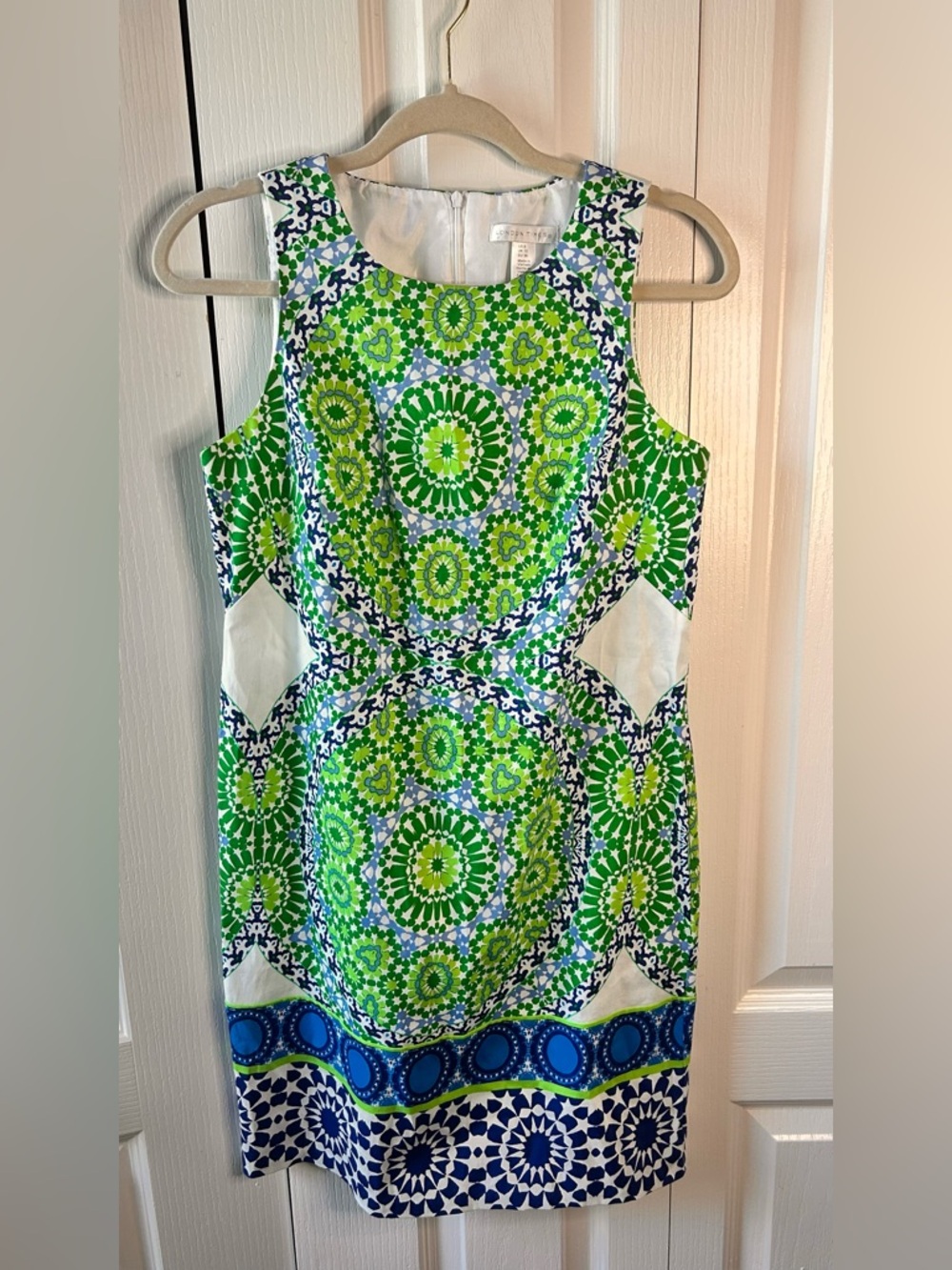 London Times Women’s Size 6 Green & Blue Mosaic Print Sleeveless Mini Dress NWT‎
